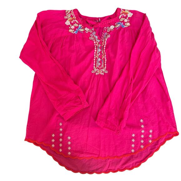 Johnny Was Fuschia Hot Pink Embroidered Floral Tunic Top Shirt Sz M NWT - Picture 1 of 16